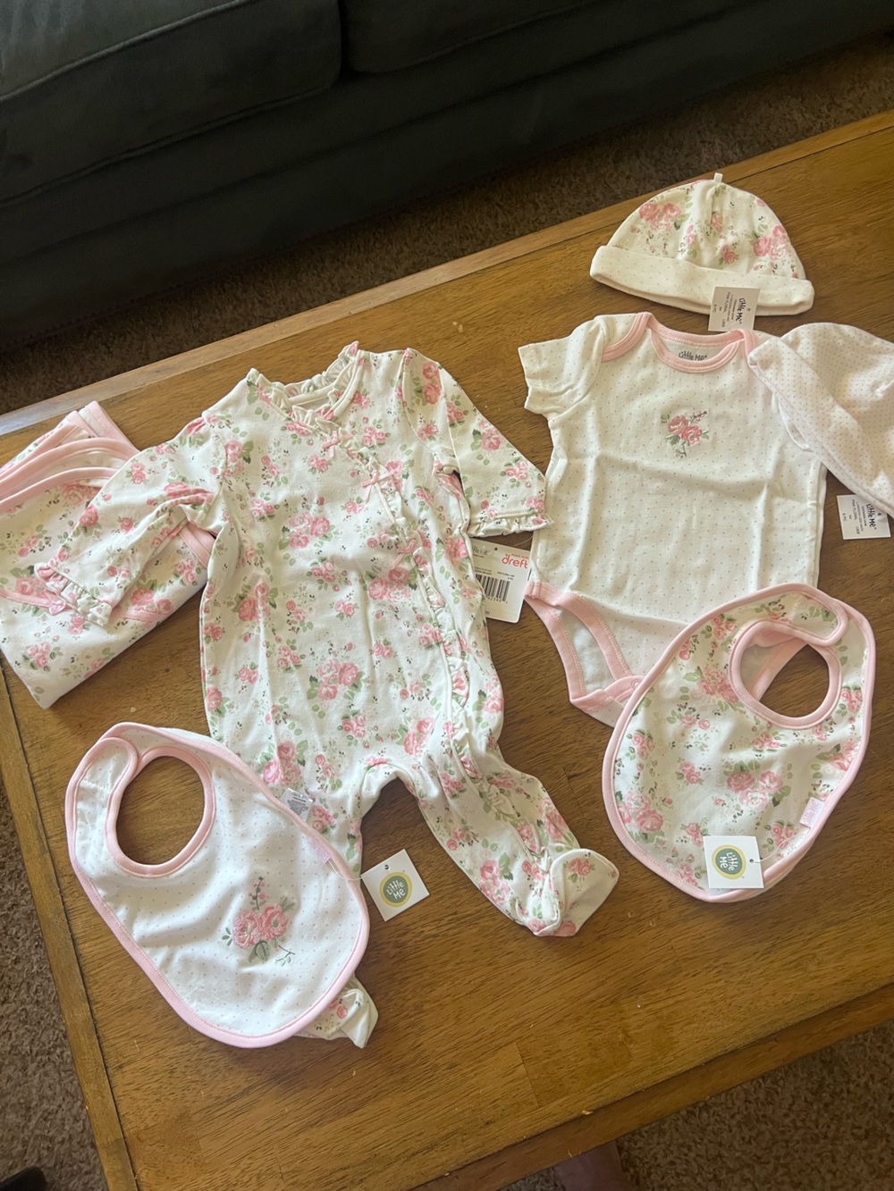 Vintage Little Me Pink and Cream Floral 6 pc Layette Set